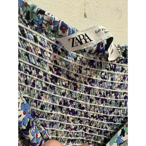 Zara Floral Print Maxi Dress Slit Smocked Back Sz XL - Picture 2 of 8